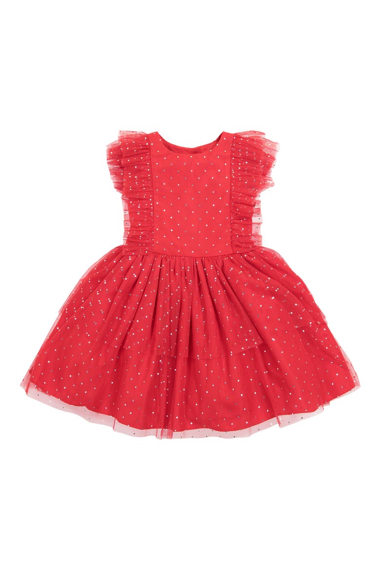 Foil Dot Mesh Party Dress & Bloomers Set, Alternate, color, RED