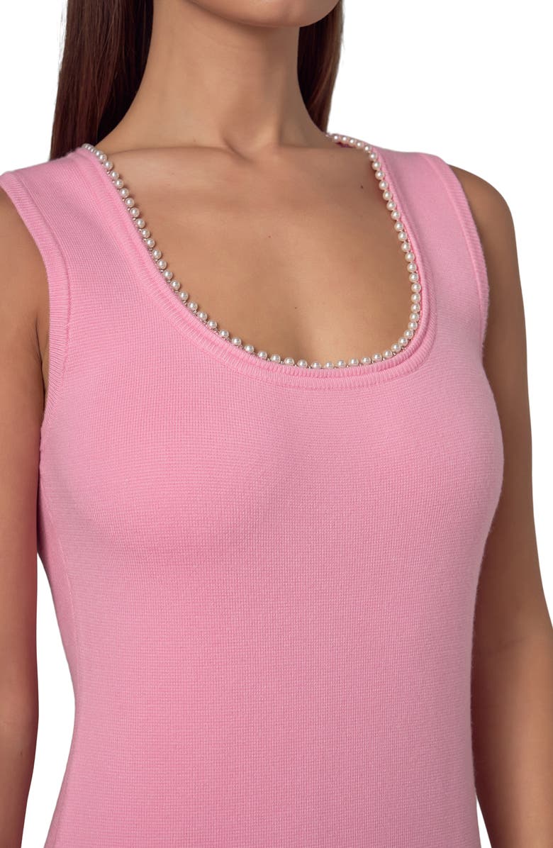 Endless Rose Faux Pearl Detail Knit Midi Dress, Alternate, color, Pink