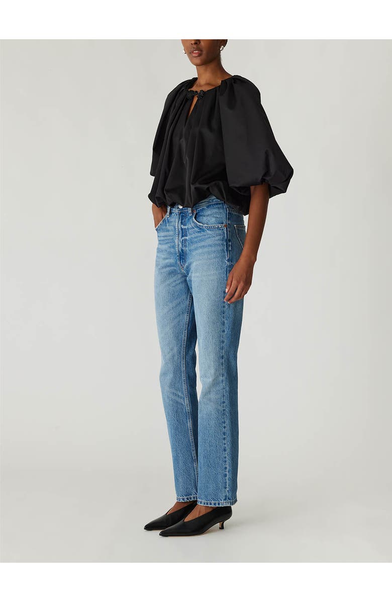 Rebecca Taylor Techy Sateen Bubble Top, Alternate, color, Black