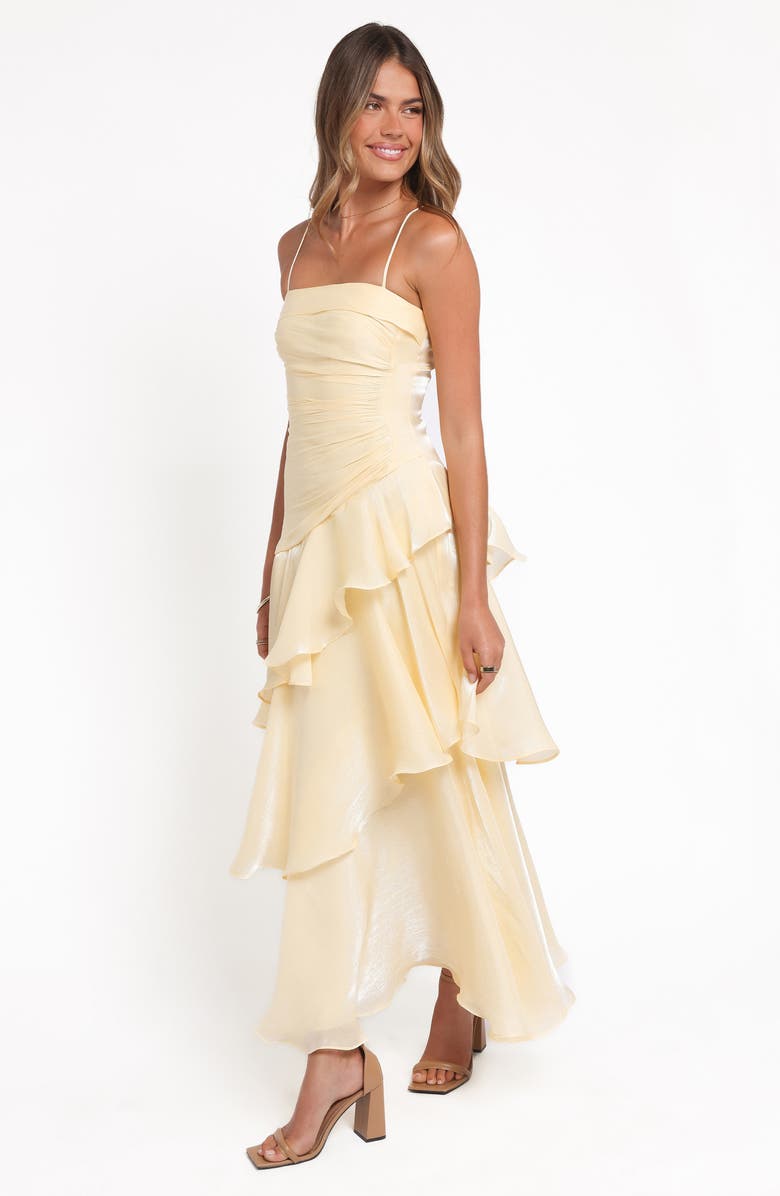 Petal & Pup Rosalie Metallic Ruffle Maxi Dress, Alternate, color, Butter Yellow