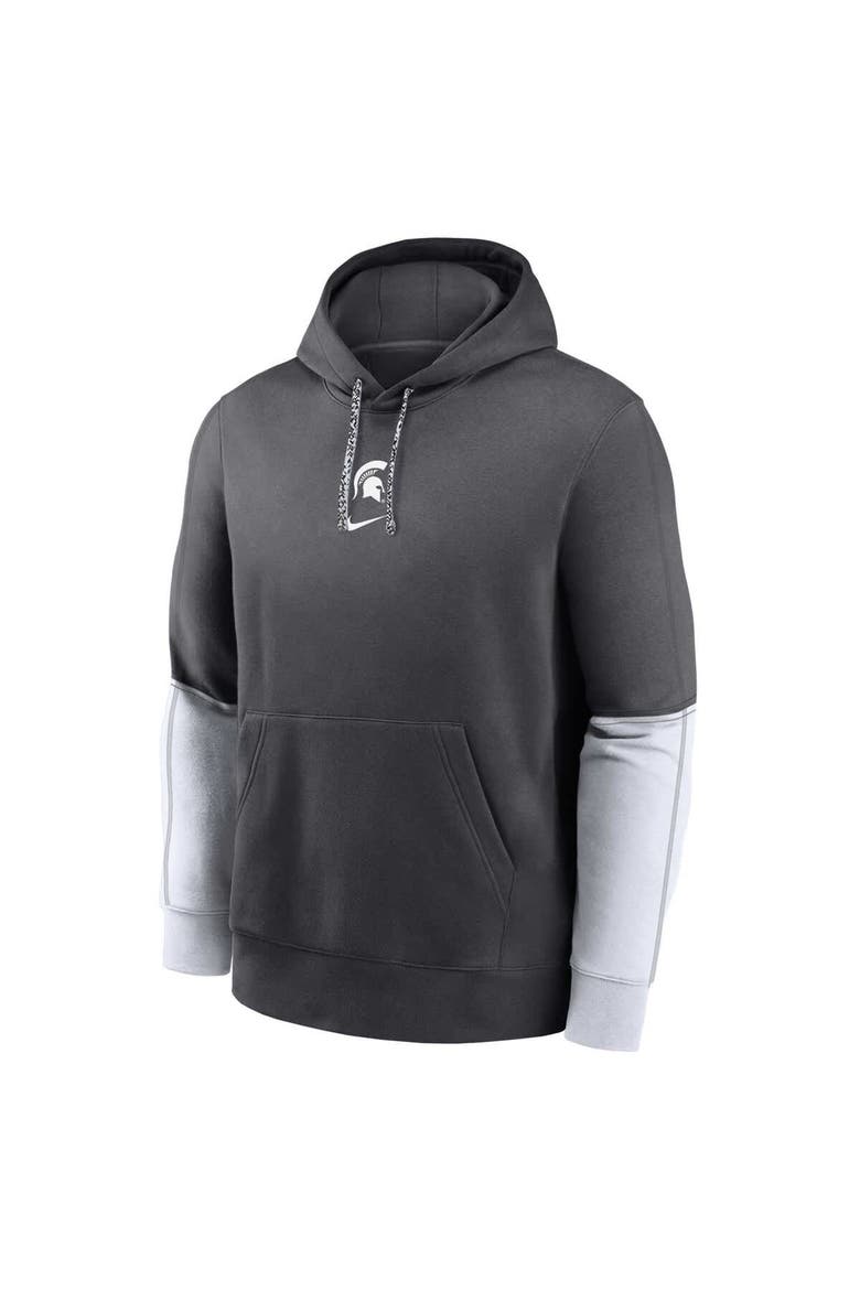 Youth Nike Charcoal Michigan State Spartans 2024 Sideline Club Fleece Color Block Pullover Hoodie, Main, color, Charcoal