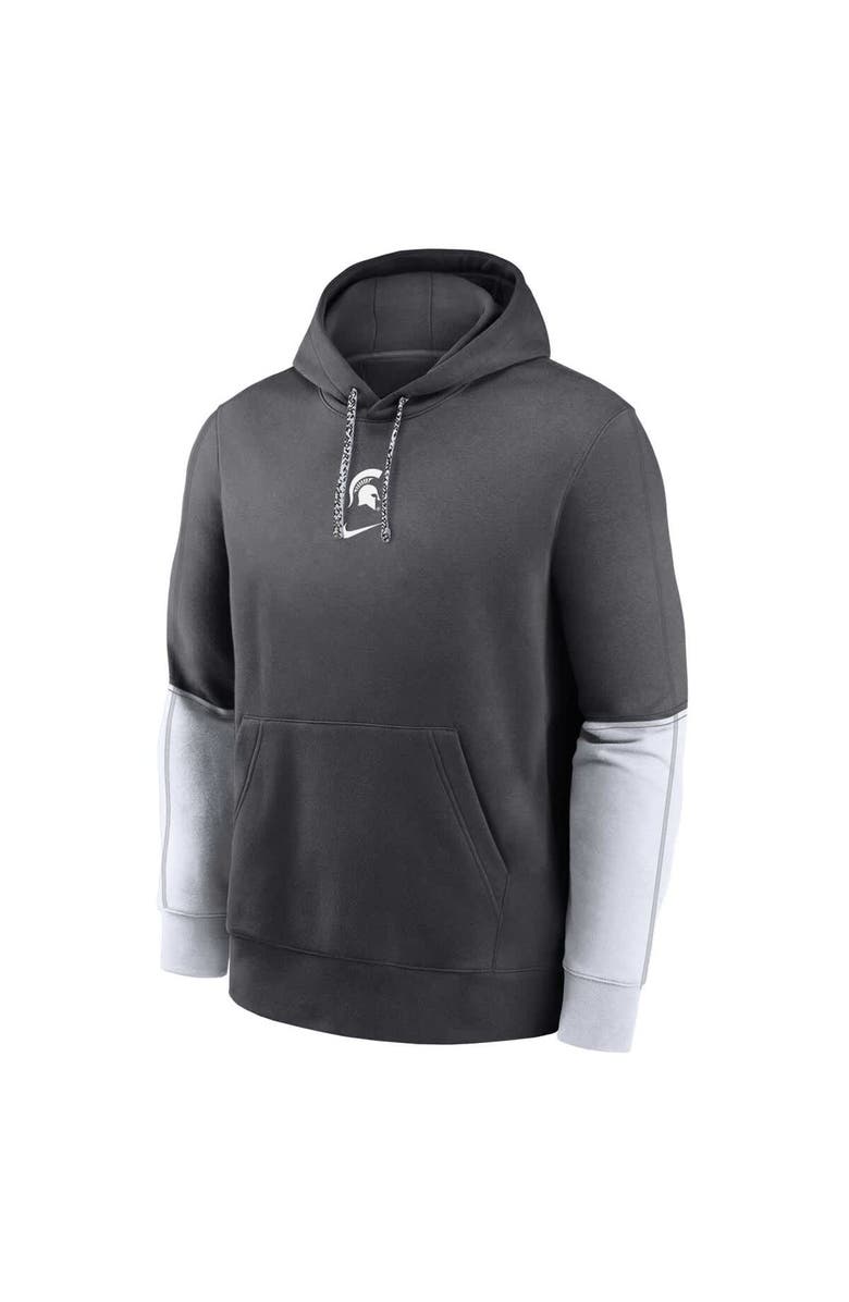 Nike Youth Nike Charcoal Michigan State Spartans 2024 Sideline Club Fleece Color Block Pullover Hoodie, Main, color, Charcoal