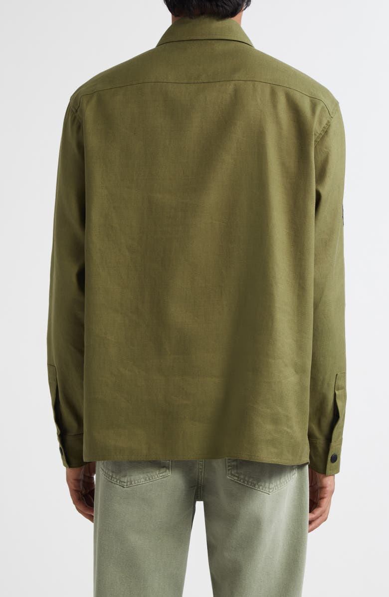 Balmain Small Logo Stamp Canvas Snap-Up Shirt, Alternate, color, 7Cw Kaki