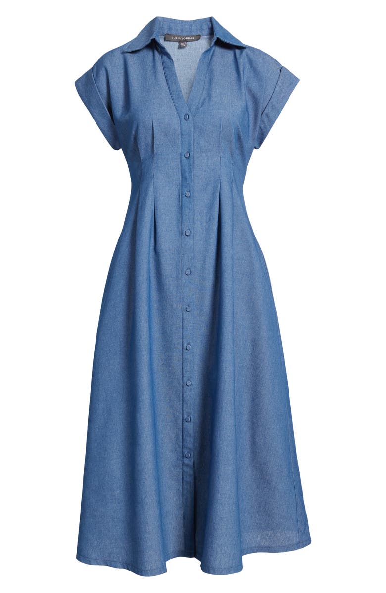 Julia Jordan Fit & Flare Denim Shirtdress, Alternate, color, Blue