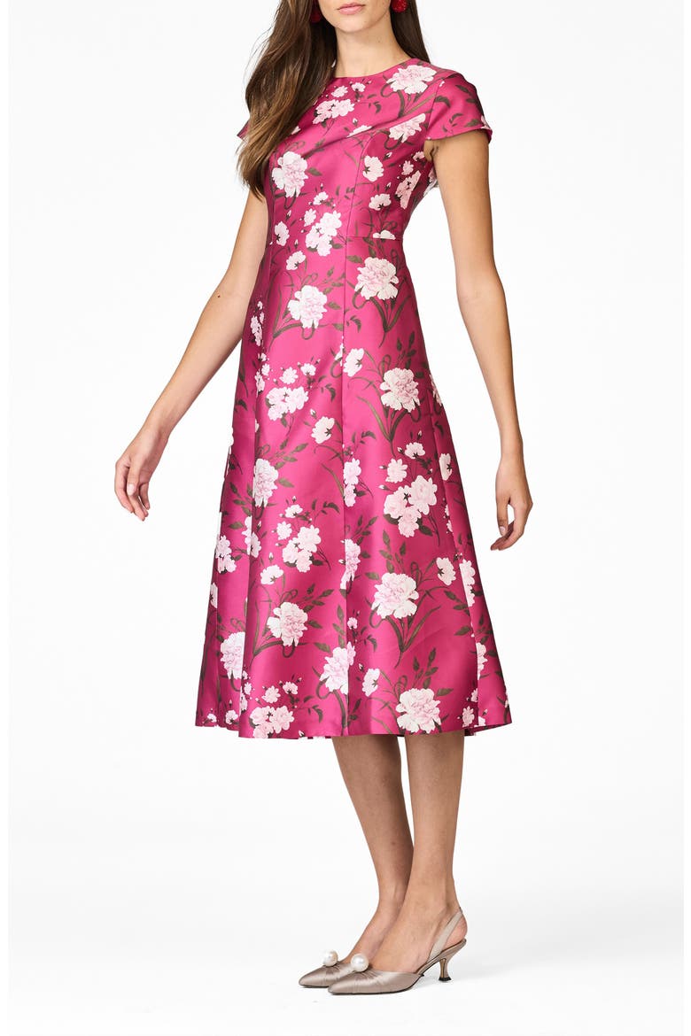 Jackie Floral Cocktail Midi Dress, Alternate, color, RHODOLITE ENGLISH ROSE