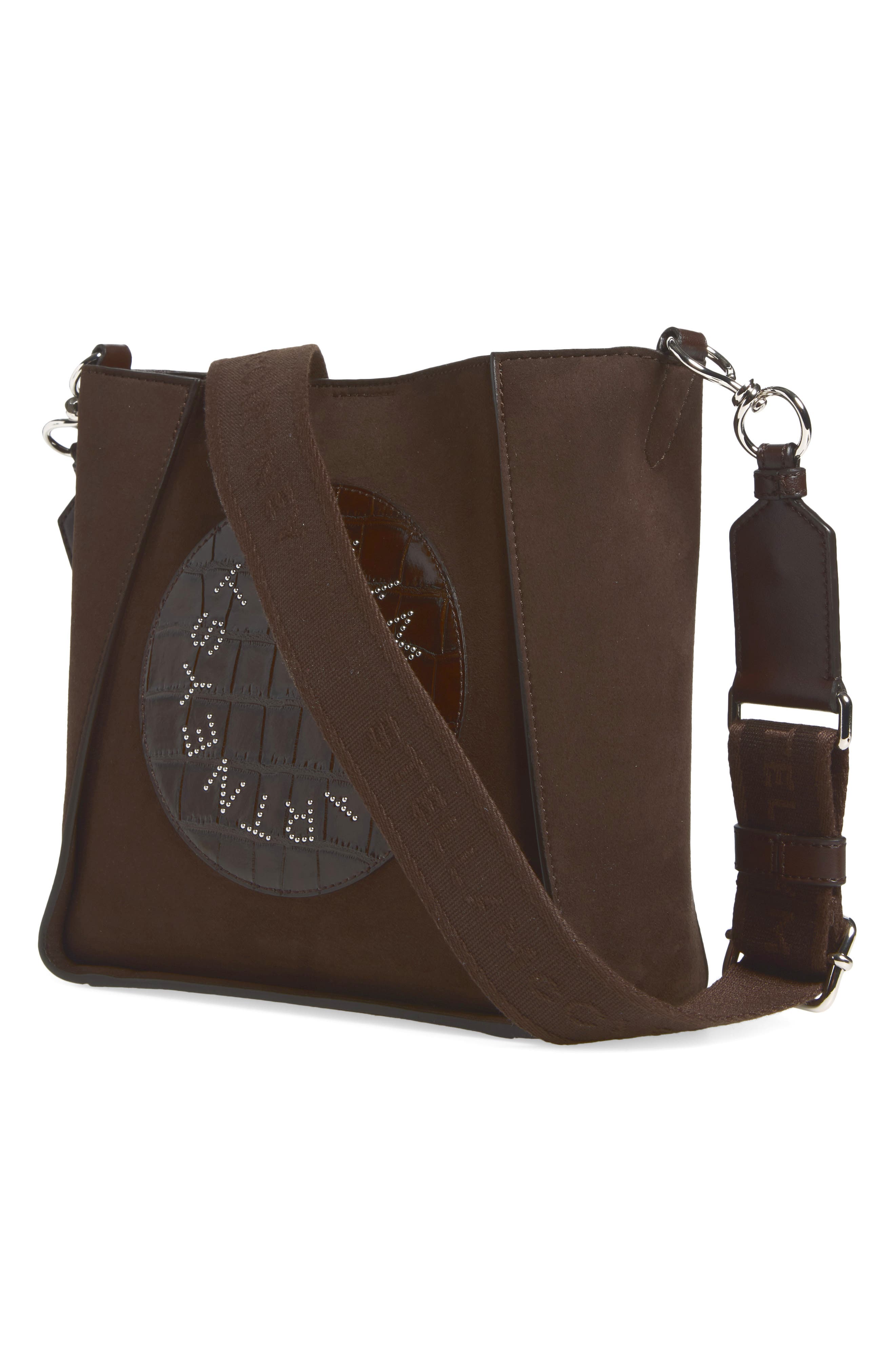Logo Faux Suede Crossbody Bag, Alternate, color, COFFEE