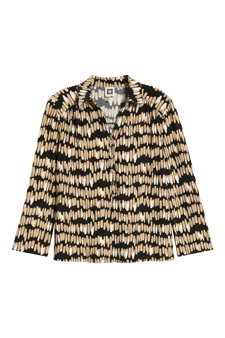 Print Three-Quarter Sleeve Button-Down Shirt, Alternate, color, VICUNA MULTI