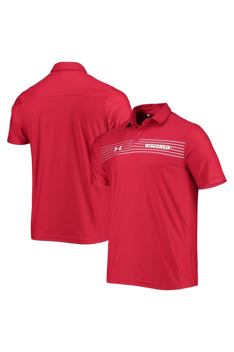 Men's Under Armour Red Wisconsin Badgers Sideline Chest Stripe Performance Polo, Main, color, Red