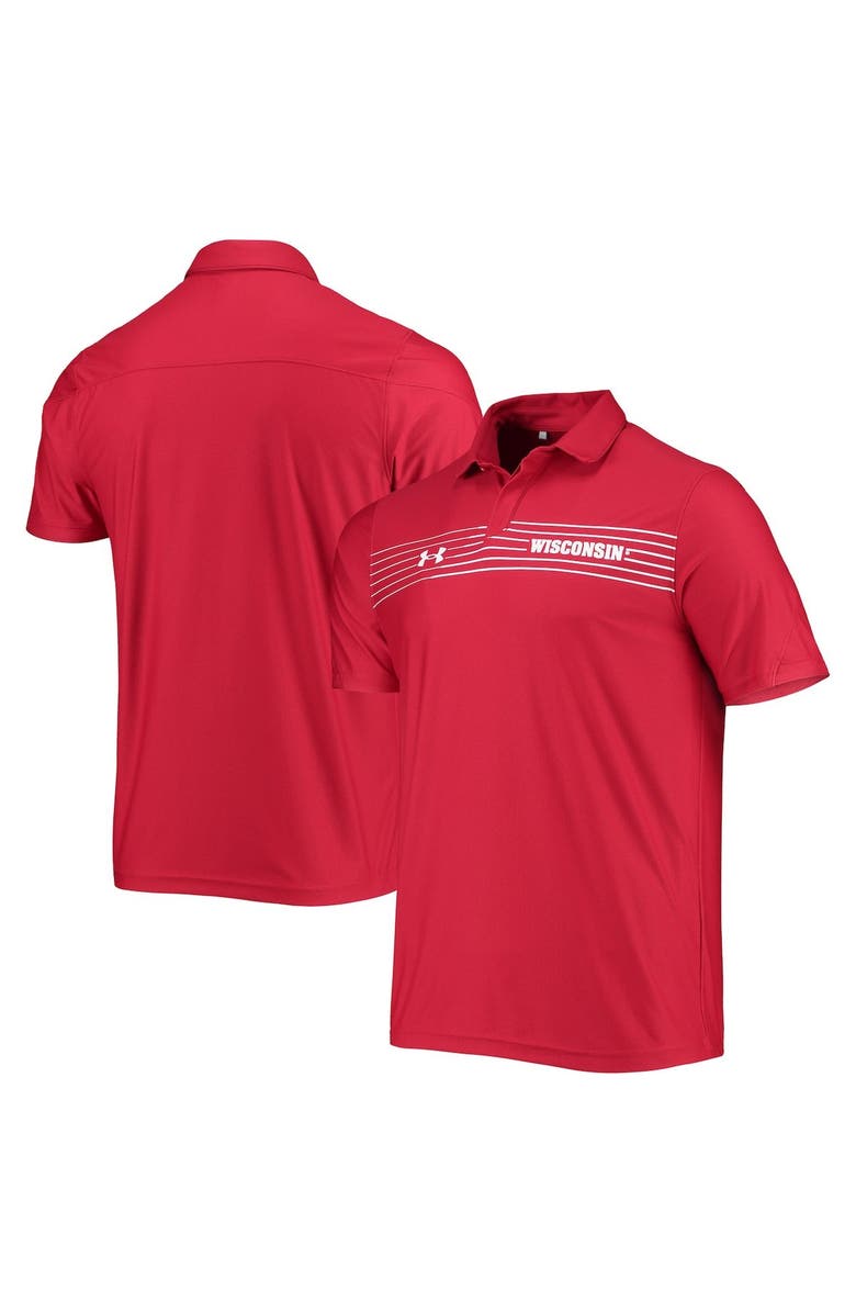 Under Armour Men's Under Armour Red Wisconsin Badgers Sideline Chest Stripe Performance Polo, Main, color, Red