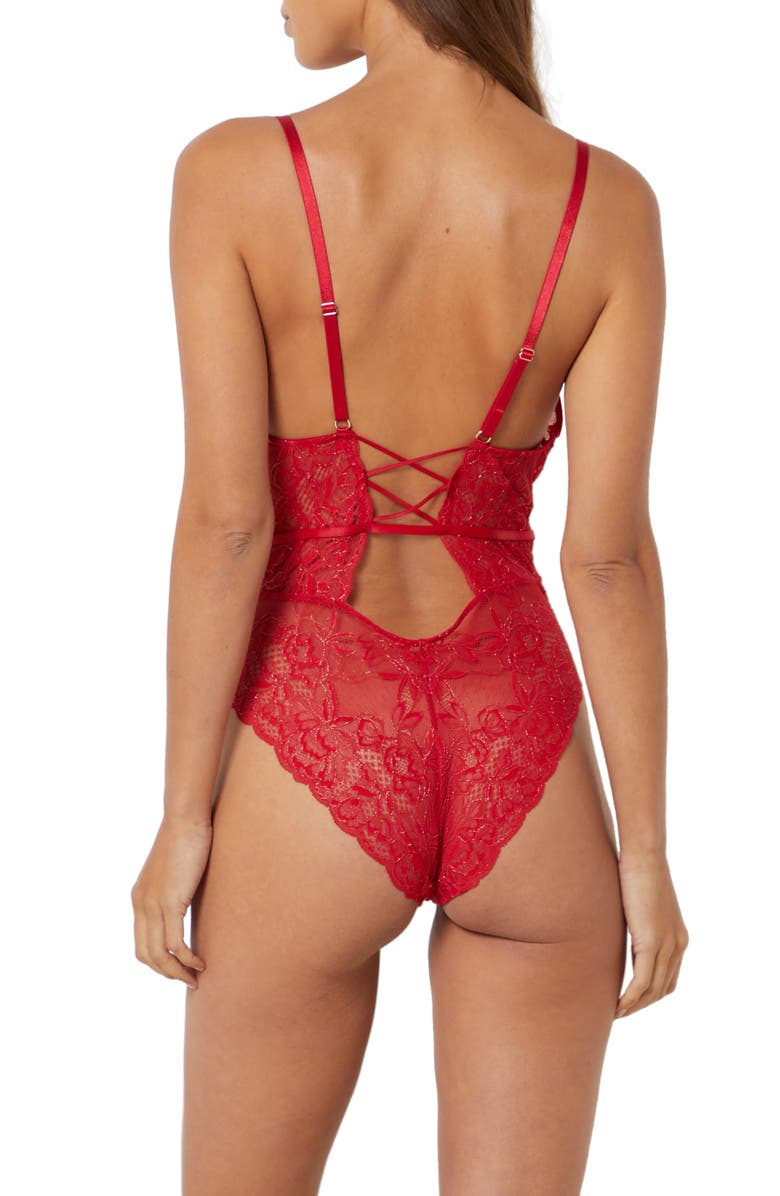 Etam Envoutante Metallic Lace Teddy, Alternate, color, Garnet Red