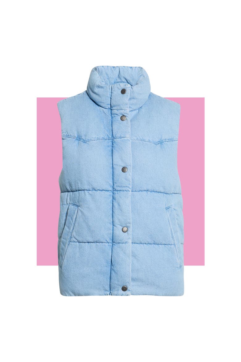 Western Denim Puffer Vest, Main, color, LIGHT WASH DENIM