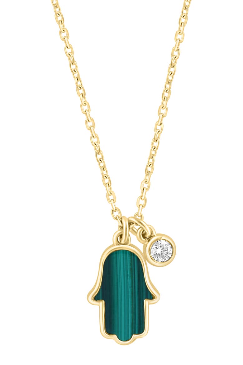 Hamsa Malachite & Diamond Pendant Necklace, Alternate, color, GREEN