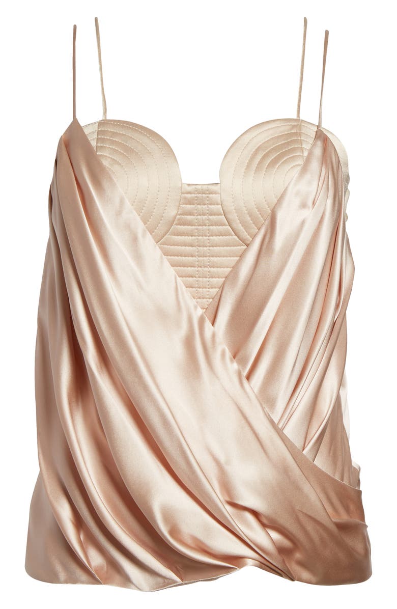 Balmain Draped Satin Bustier Top, Alternate, color, Light Beige