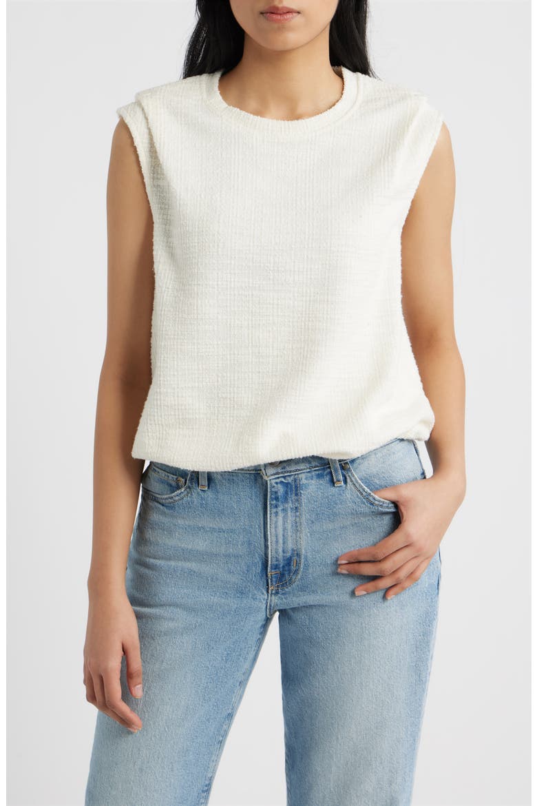 Pleated Shoulder Bubble Hem Sleeveless Top, Main, color, VANILLA