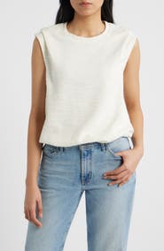 Wit & Wisdom Pleated Shoulder Bubble Hem Sleeveless Top