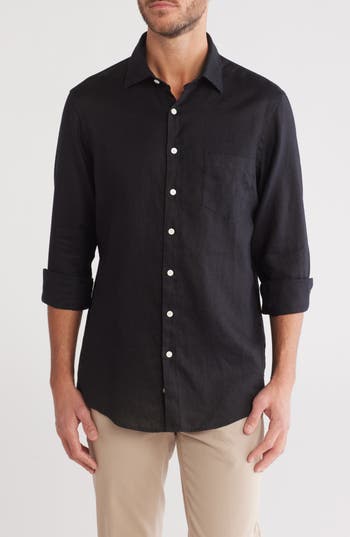 Rodd & Gunn Willowbank Sports Fit Linen Button-up Shirt In Black