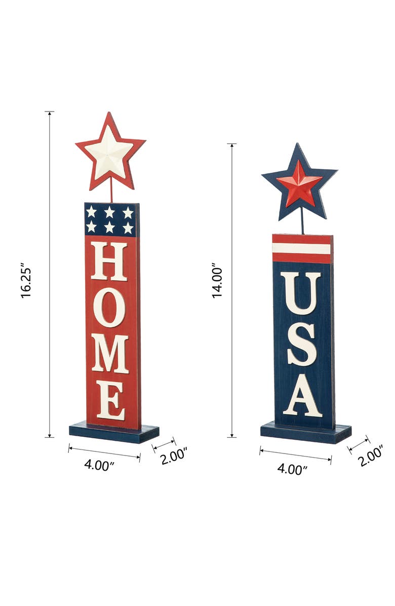 Glitzhome Set of 2 Wooden Patriotic Americana Firecracker Table Sign, Alternate, color, 