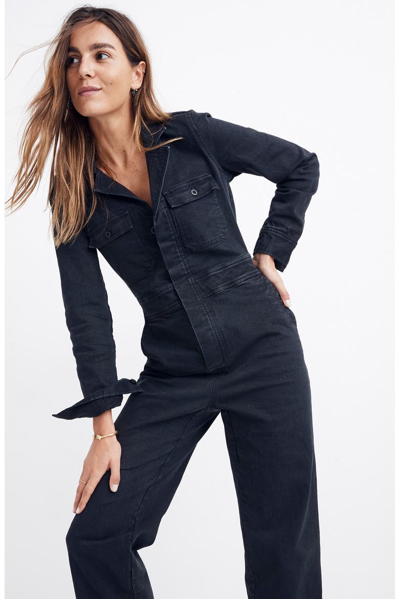 Garment Dyed Denim Slim Coverall Jumpsuit, Alternate, color, CLASSIC BLACK
