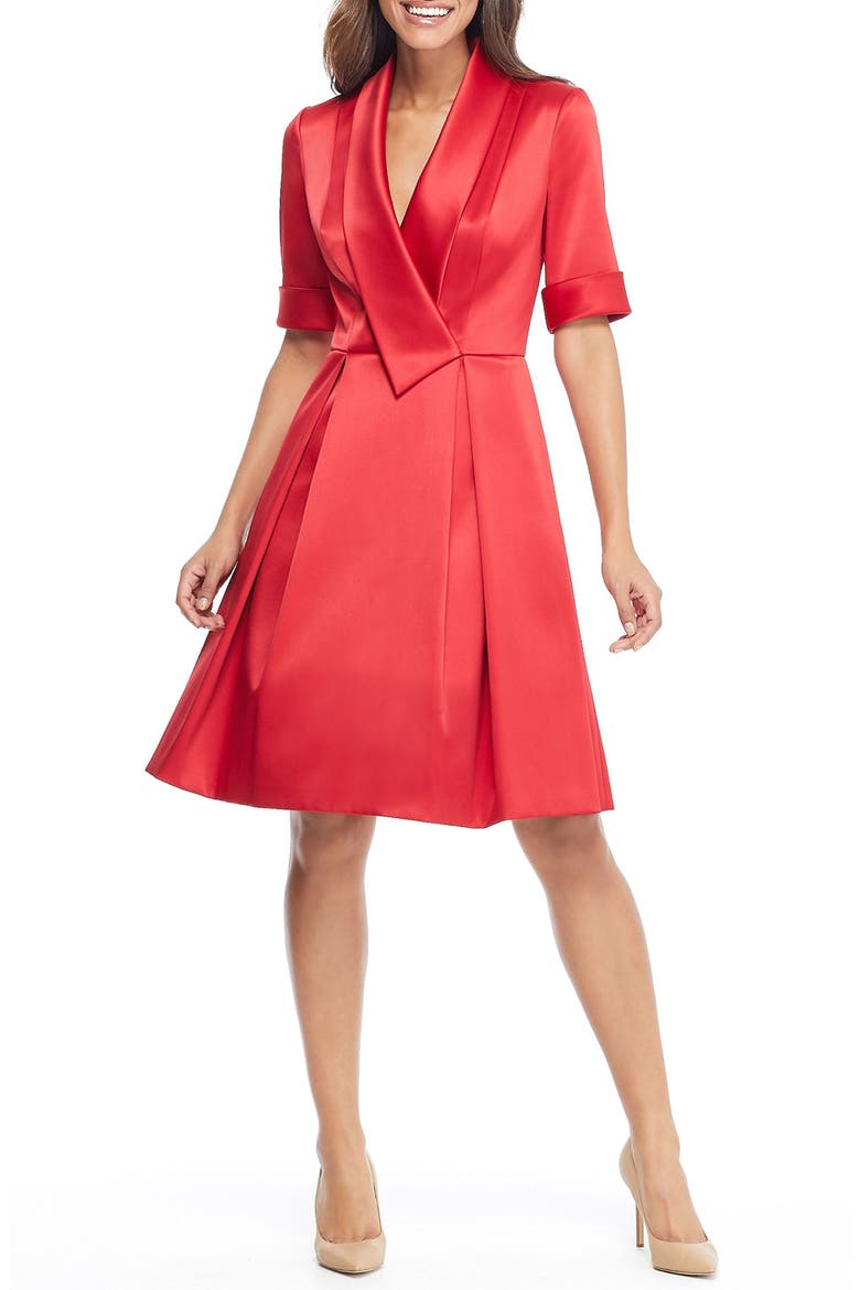 Ruby Royal Satin Asymmetrical Collar Dress, Main, color, RUBY