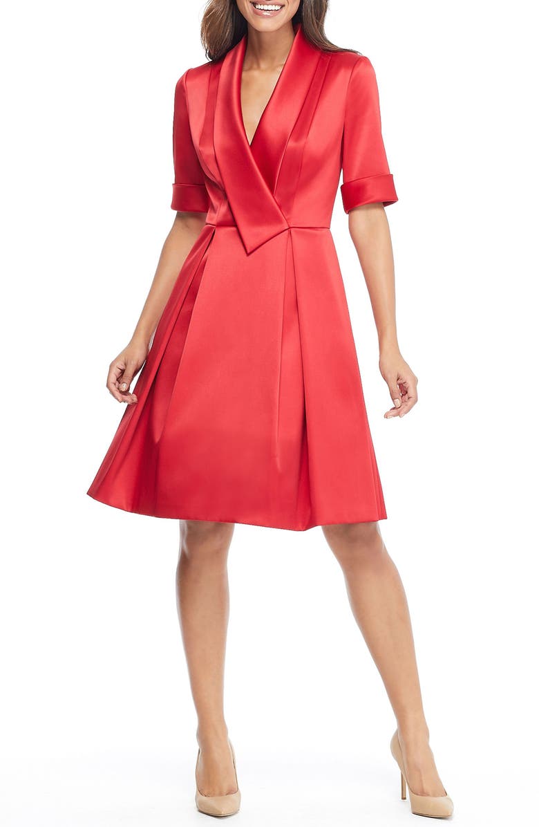 Gal Meets Glam Collection Ruby Royal Satin Asymmetrical Collar Dress, Main, color, 
