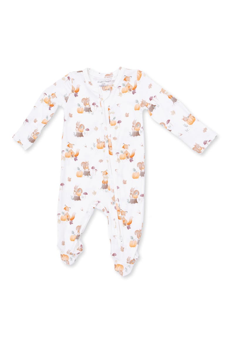 Kids' Woodland Animals with Pumpkins Footie, Main, color, CREAM