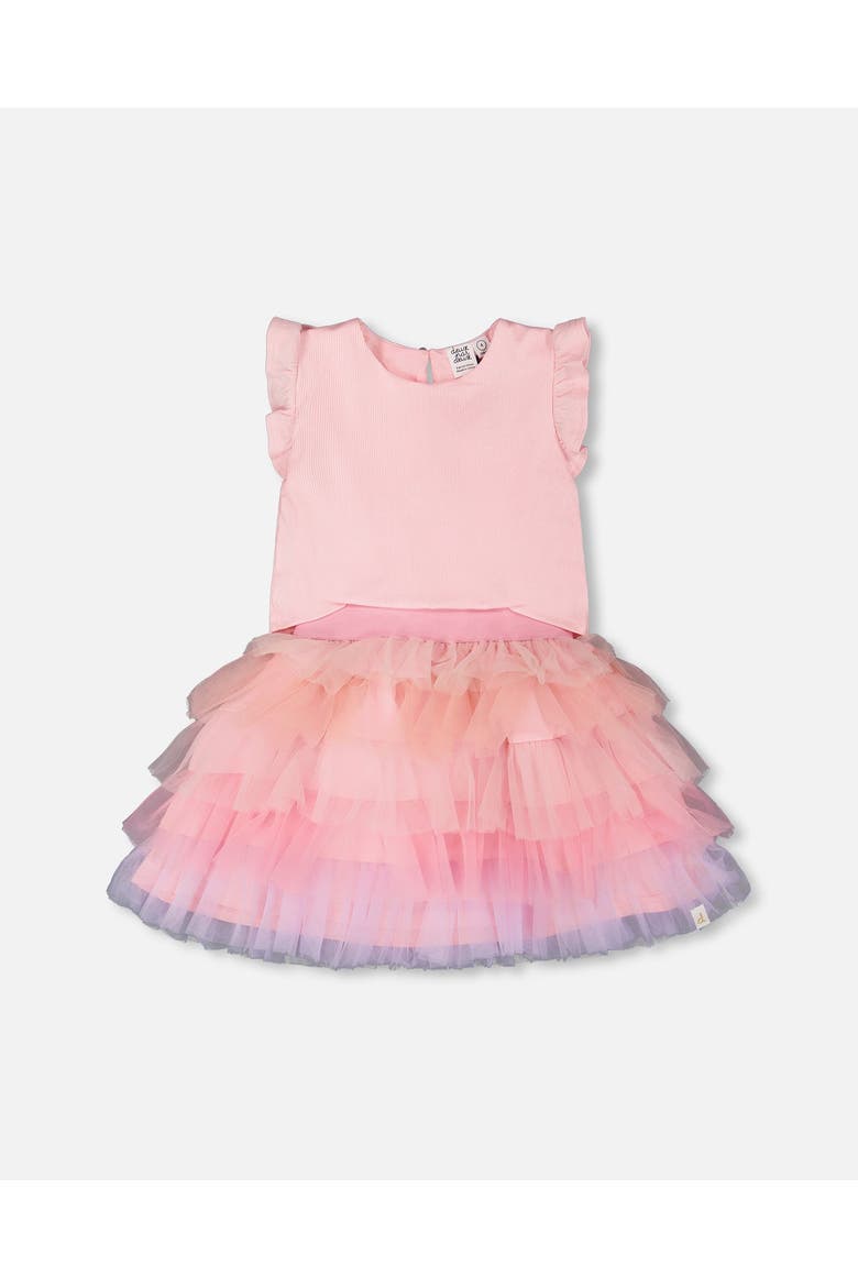 Bi-Material Short Flutter Sleeve Dress, Main, color, Pale Rose