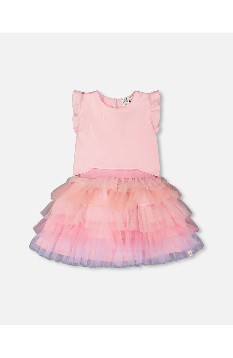 Deux par Deux Bi-Material Short Flutter Sleeve Dress, Main, color, Pale Rose