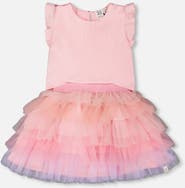 Deux par Deux Bi-Material Short Flutter Sleeve Dress