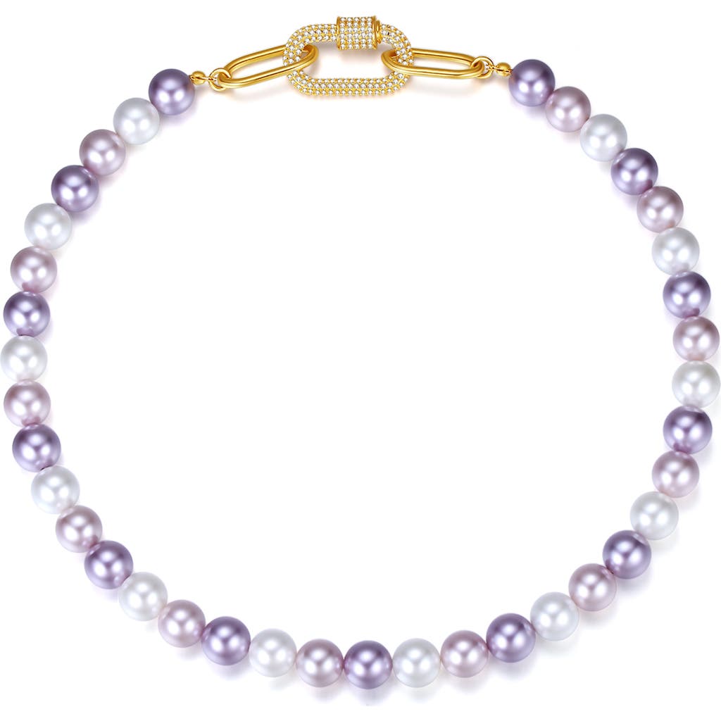 Classicharms Shell Pearl Necklace With Gem-encrusted Carabiner Lock In Purple