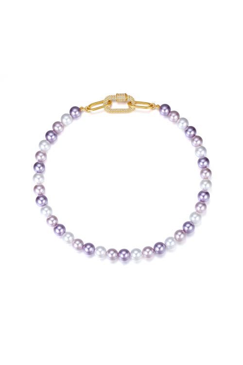 Classicharms Shell Pearl Necklace With Gem-encrusted Carabiner Lock In Purple