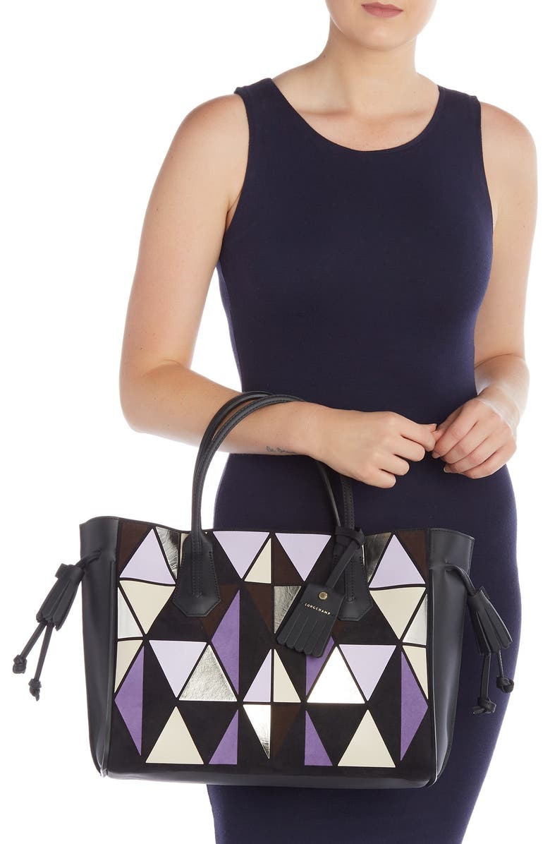 Longchamp Le Pliage Handle Leather Tote, Alternate, color, Amethyst