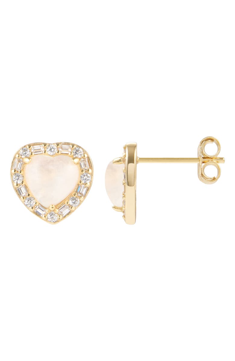 ADORNIA FINE Halo Heart Moonstone Stud Earrings, Alternate, color, 