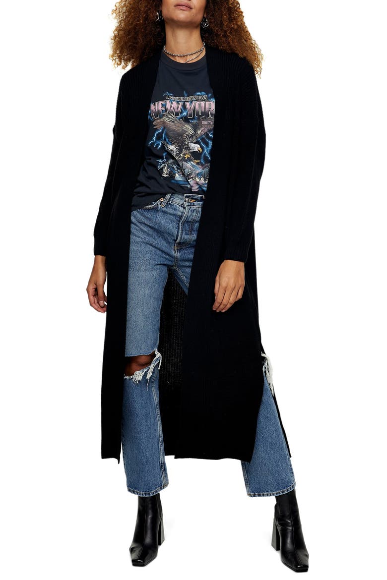 Open Front Maxi Cardigan, Main, color, BLACK
