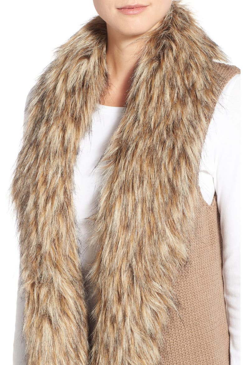 BB Dakota 'Sadi' Faux Fur Trim Knit Vest, Alternate, color, CHURRO
