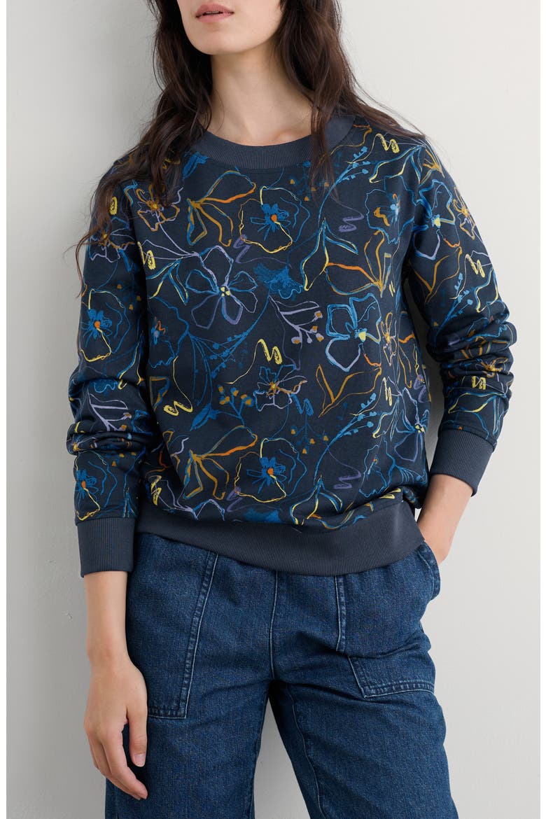 Bright Wave Organic Cotton Sweatshirt, Main, color, DRAWN FLORAL MARITIME