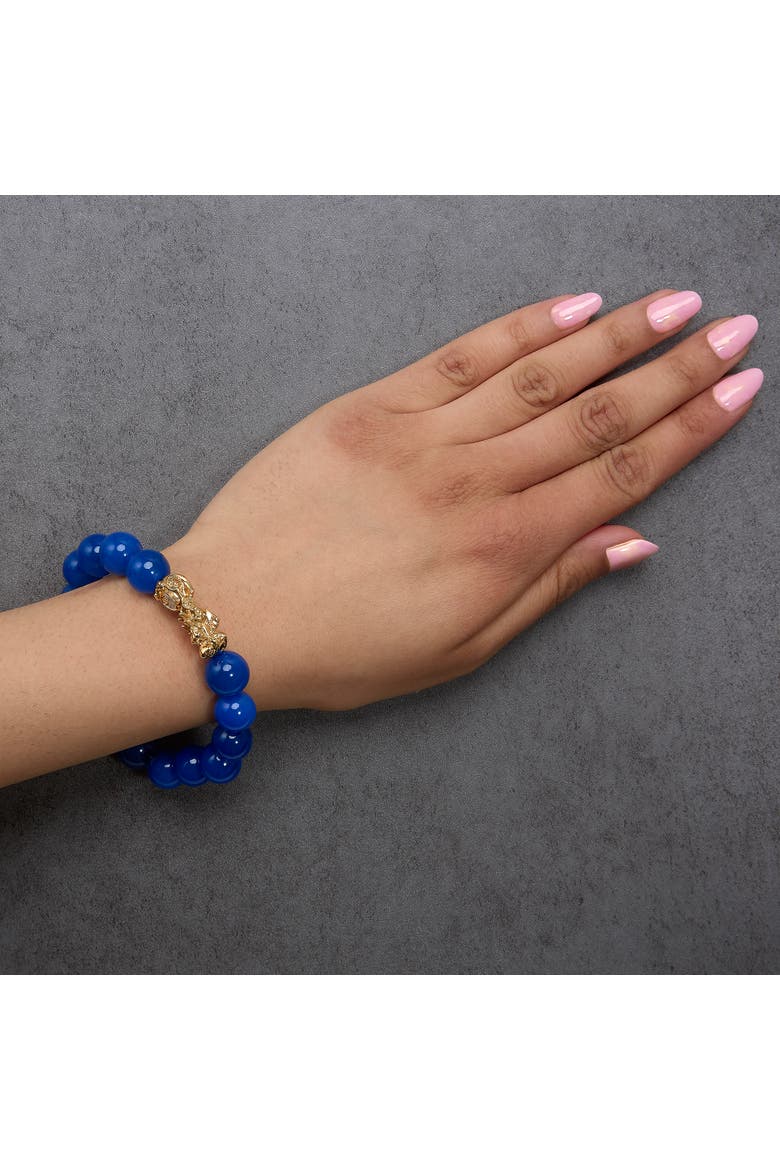 18K Yellow Gold Blue Agate Beaded Dragon Charm Bracelet, Alternate, color, Yellow Gold