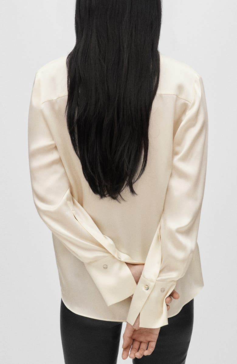 MANGO Silk Satin Button-Up Shirt, Alternate, color, Off White