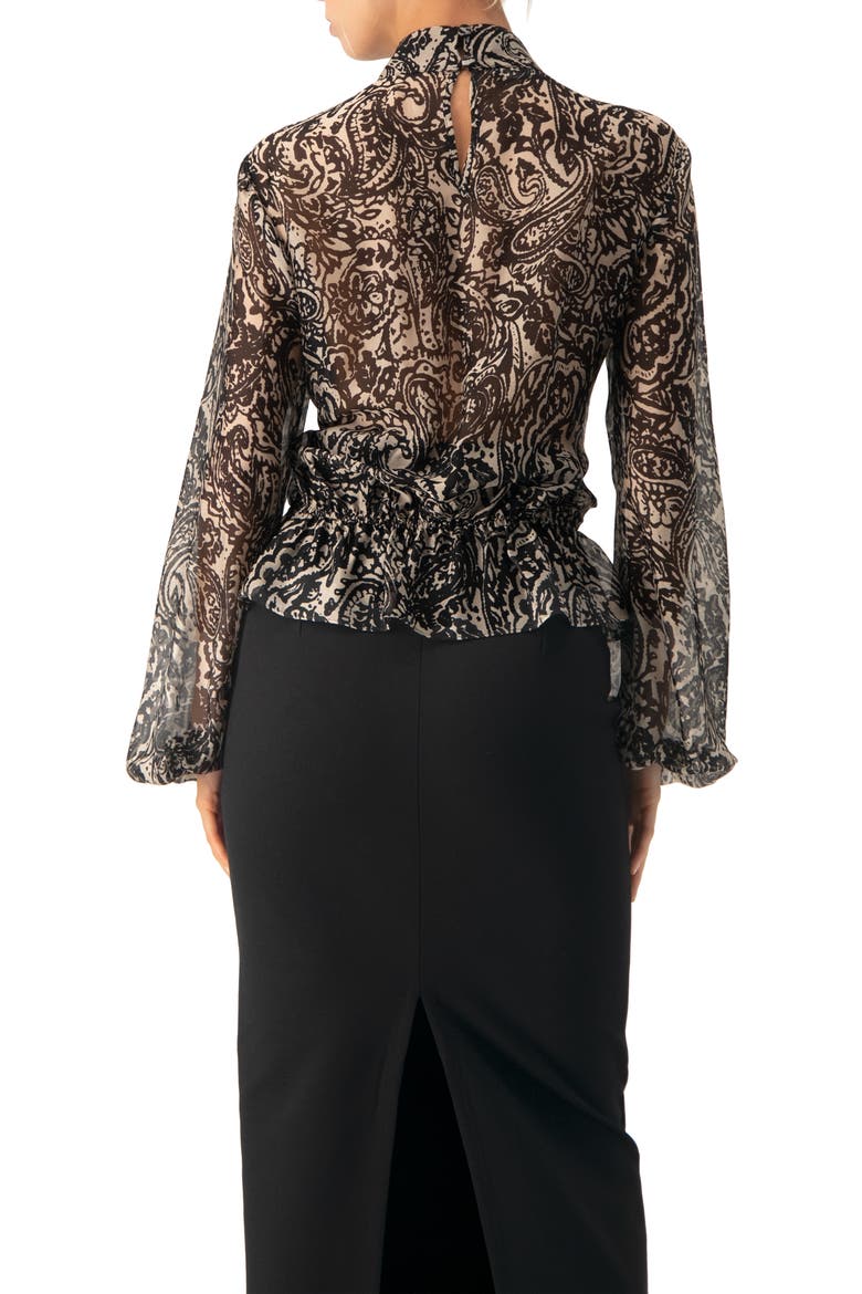 High Neck See-Through Paisley Blouse, Alternate, color, Black