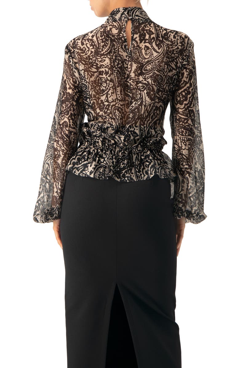 IVONNE High Neck See-Through Paisley Blouse, Alternate, color, Black