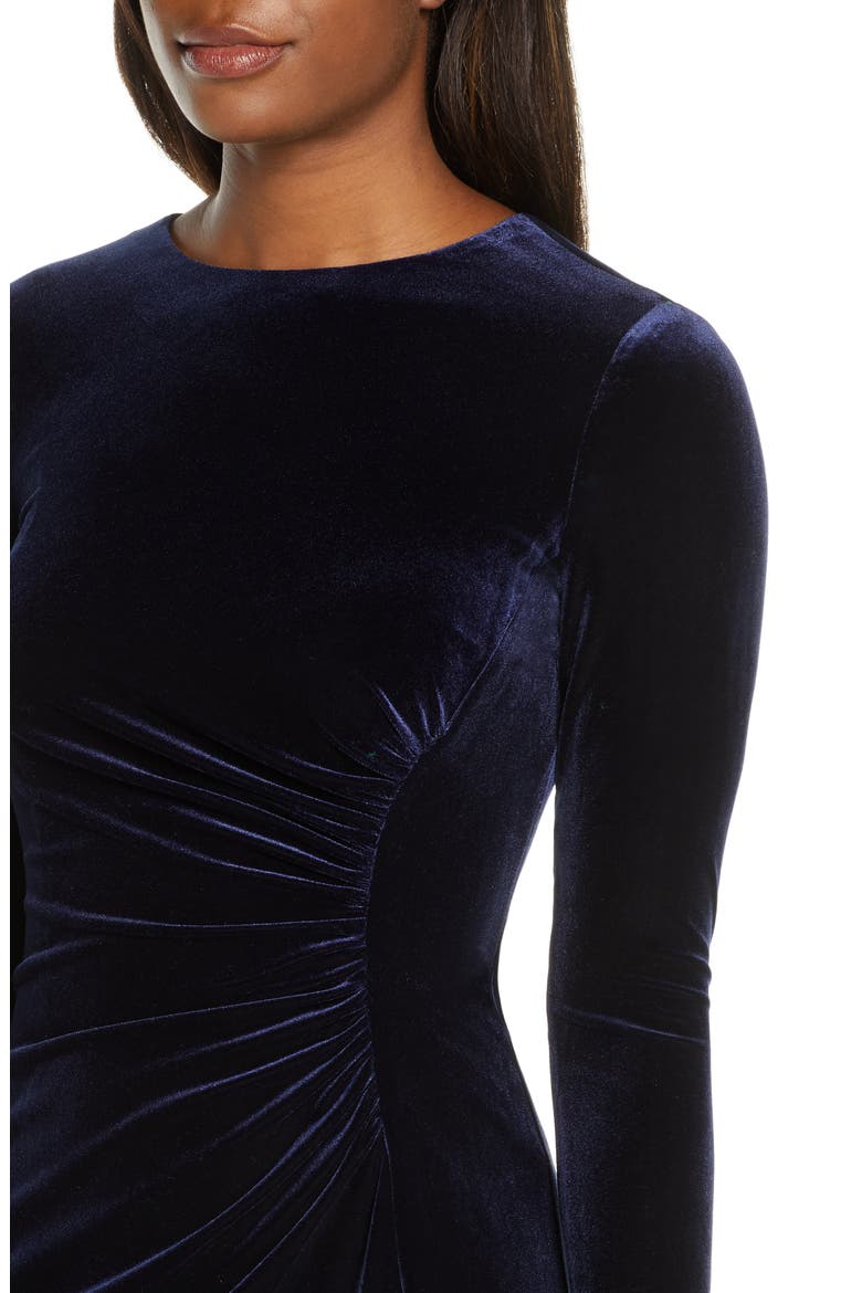 Long Sleeve Ruched Velvet Dress, Alternate, color, NAVY