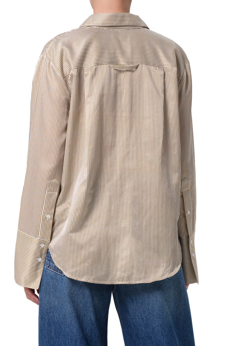 Citizens of Humanity Camilia Cotton & Silk Button-Up Shirt, Alternate, color, Bronze Strpe Khaki