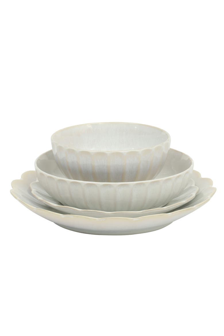 Malibu Shore 16-Piece Stoneware Plates and Bowls Dinnerware Set, Alternate, color, Shiny White