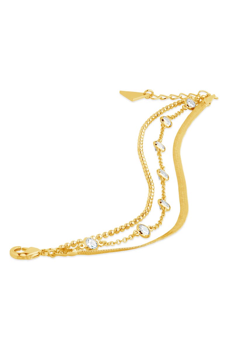 Sterling Forever Paisley CZ Layered Chain Bracelet, Alternate, color, Gold