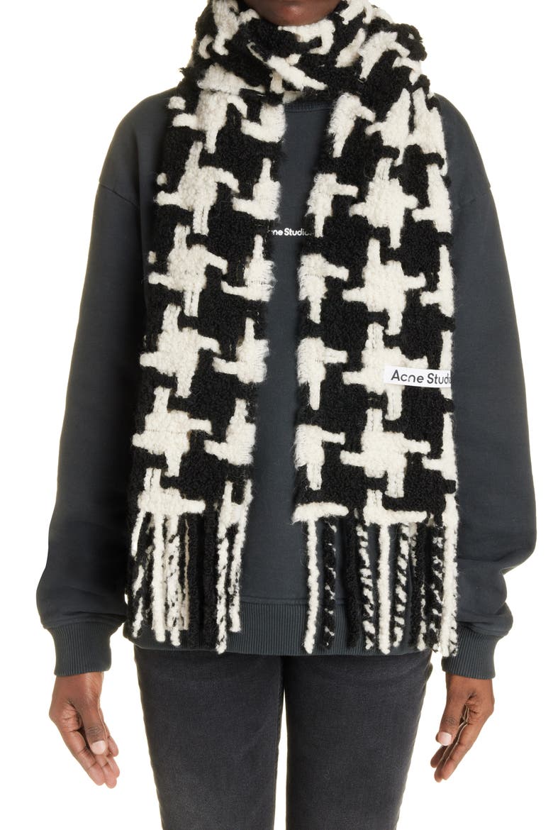 Houndstooth Check Alpaca Blend Scarf, Main, color, WHITE/ BLACK