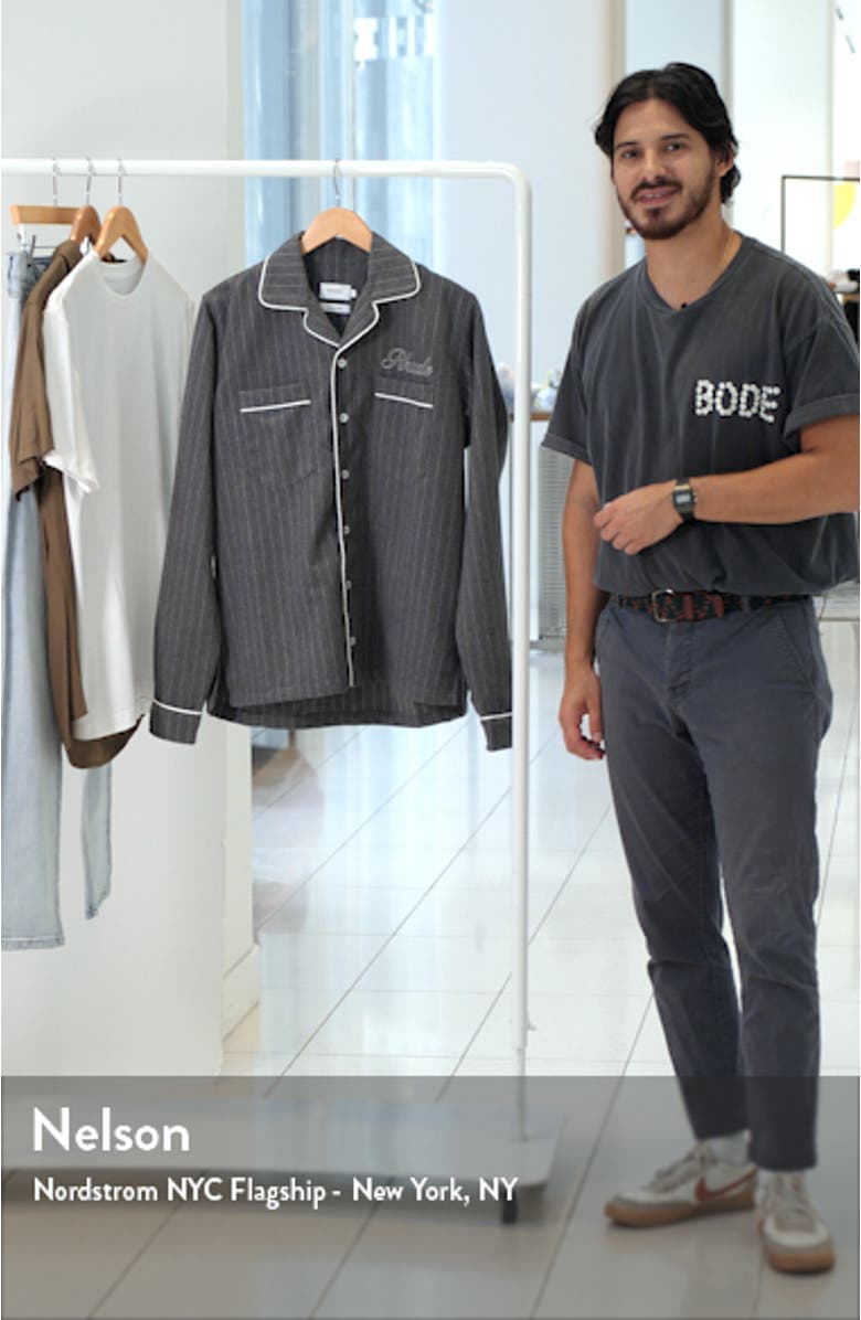 Embroidered Logo Pajama Long Sleeve Button-Up Shirt, sales video thumbnail