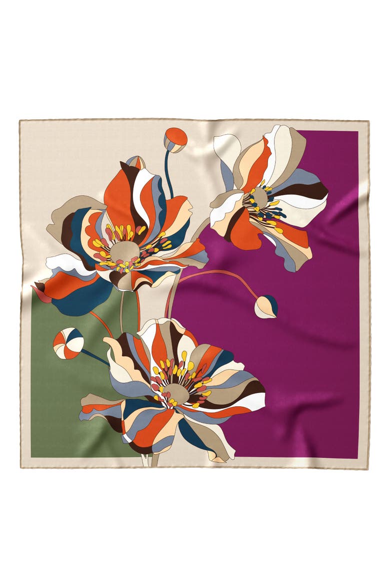Julia - Hand Rolled Large Silk Foulard for Women, Main, color, Plum