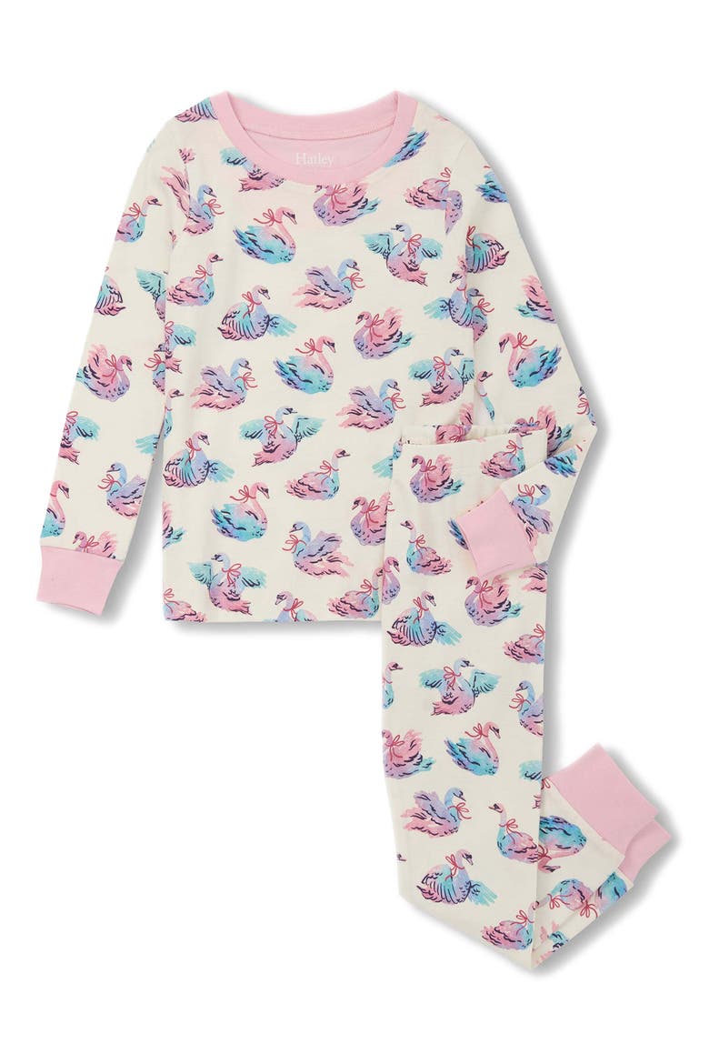Kids' Elegant Swans Fitted Two-Piece Pajamas, Main, color, CAMI LACE