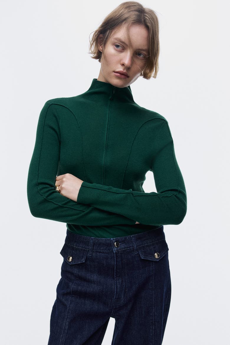 Zip-top Turtleneck Top, Alternate, color, Dark green