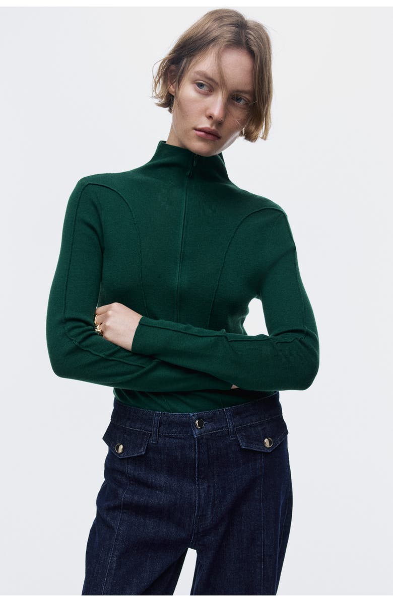 H&M Zip-top Turtleneck Top, Alternate, color, Dark Green