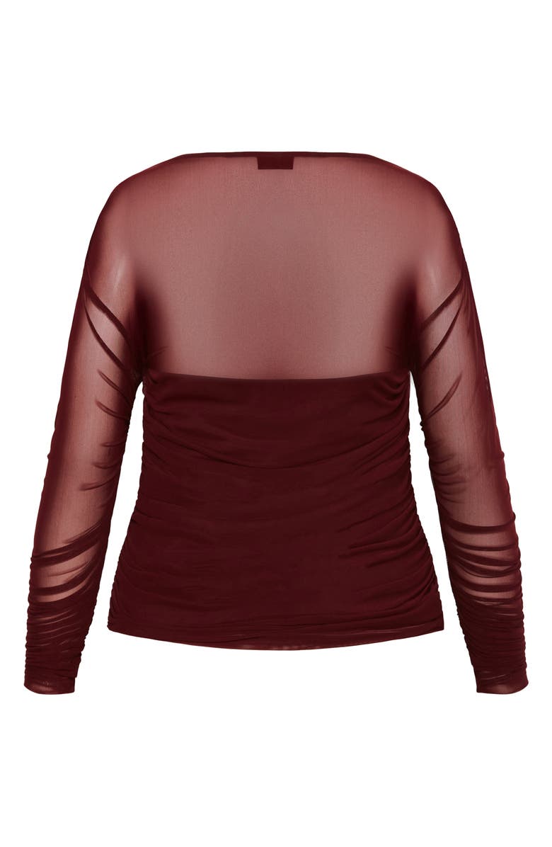 City Chic Anastasia Long Sleeve Mesh Top, Alternate, color, Chocolate Cherry